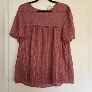 Women’s Babydoll Plus Size 2X Top Shirt Dusty Rose Mauve Lace Lightweight